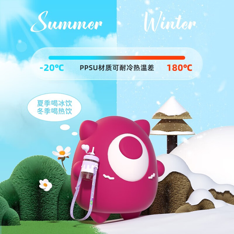 富光意趣ppsu水杯女生高颜值夏便携塑料水壶可爱大容量带吸管儿童杯子 百栗挑一 520ml【杯刷+挂件】