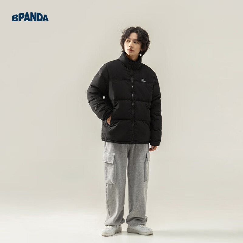 熊猫·本(ben.panda)工装羽绒服男潮流时尚立领加厚保暖户外休闲上衣多穿外套 黑色(防泼水面料) M