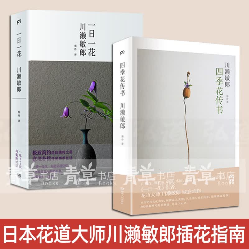 一日一花+四季花传书 花道大师川濑敏郎插花书籍全2册 日本花道文化实用指南插花设计日式插花艺术花语解说花艺素材大全插花教程书
