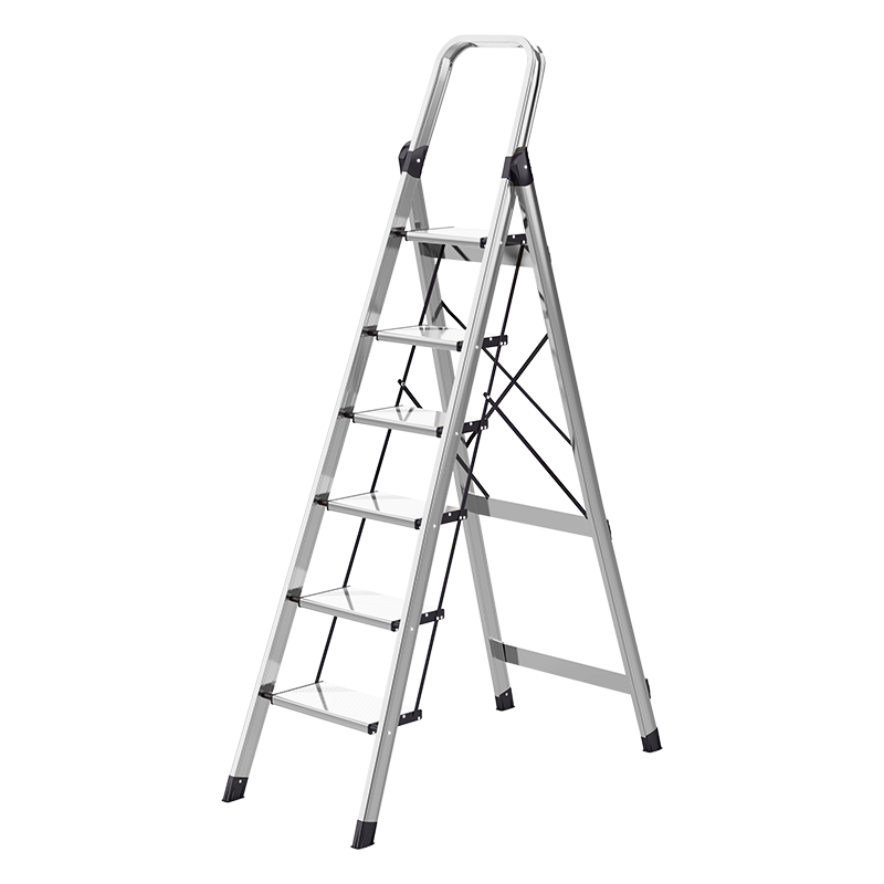 创硕 梯子家用铝合金折叠梯加厚室内多功能人字梯安全六七八步爬楼梯 铝合金银色六步梯