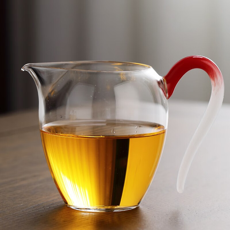 匠之典作 公道杯玻璃分茶器加厚日式茶海公杯蠟燭溫茶器套組茶具配件 鳳尾公杯（紅白）