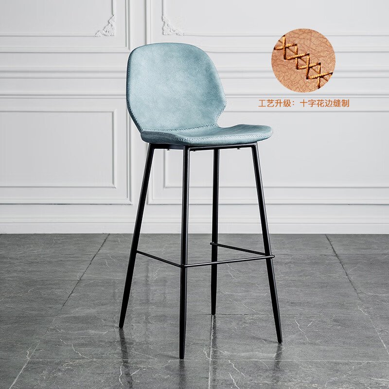 話家先生靠背高腳椅鐵藝吧臺(tái)椅工業(yè)風(fēng)吧椅增高咖啡廳復(fù)古酒吧椅創(chuàng)意設(shè)計(jì)師 藍(lán)色(純手工縫線) 60cm坐高(定制不退不換)