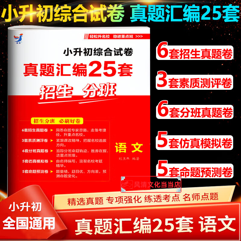 小升初综合试卷真题汇编25套招生分班 语文 小学升初中招生分班模拟
