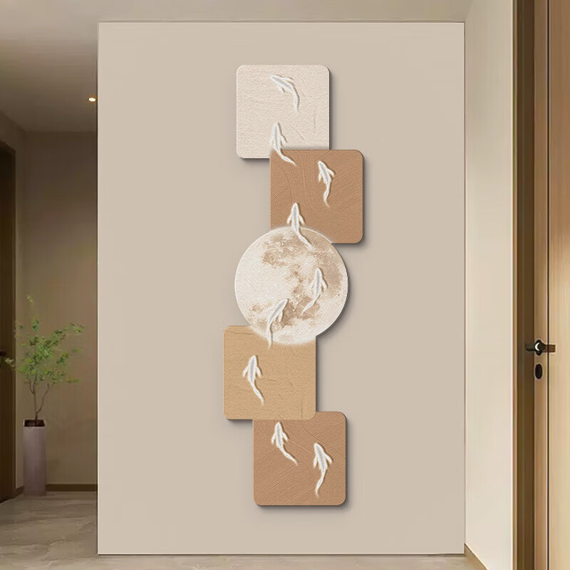 好久不见侘寂风入户玄关装饰画九鱼图过道走廊砂岩挂画感抽象灯光壁画