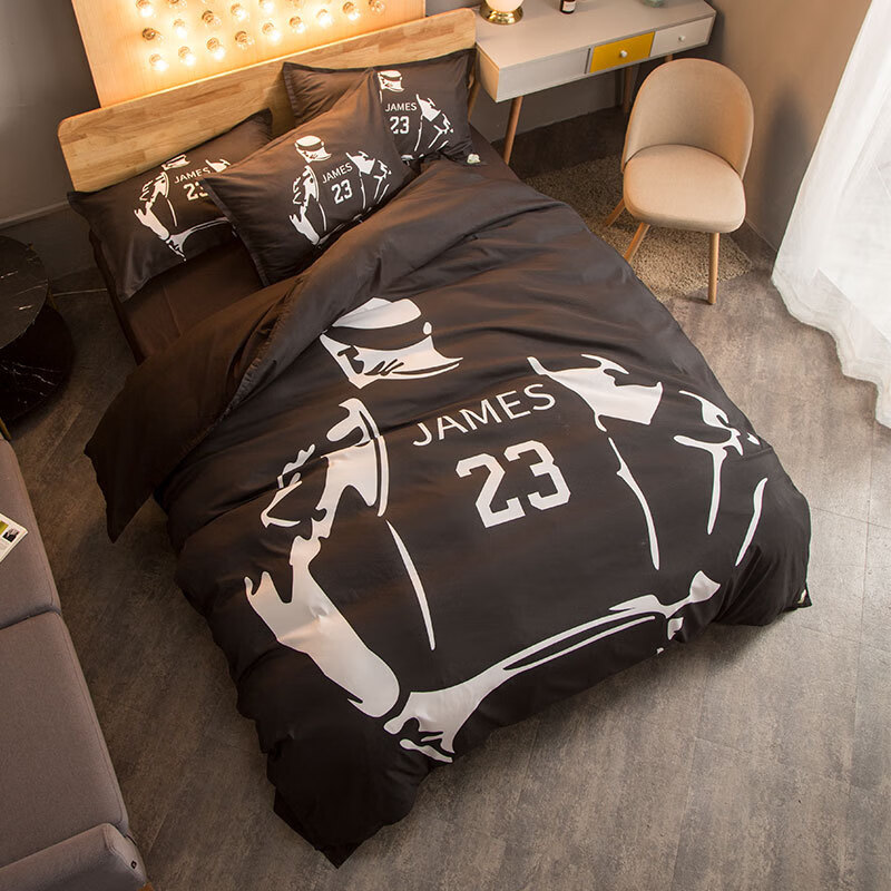绿野客篮球主题nba床上四件套双人卡通学生宿舍床单被套多件套 23号 0.9m学生床单三件套