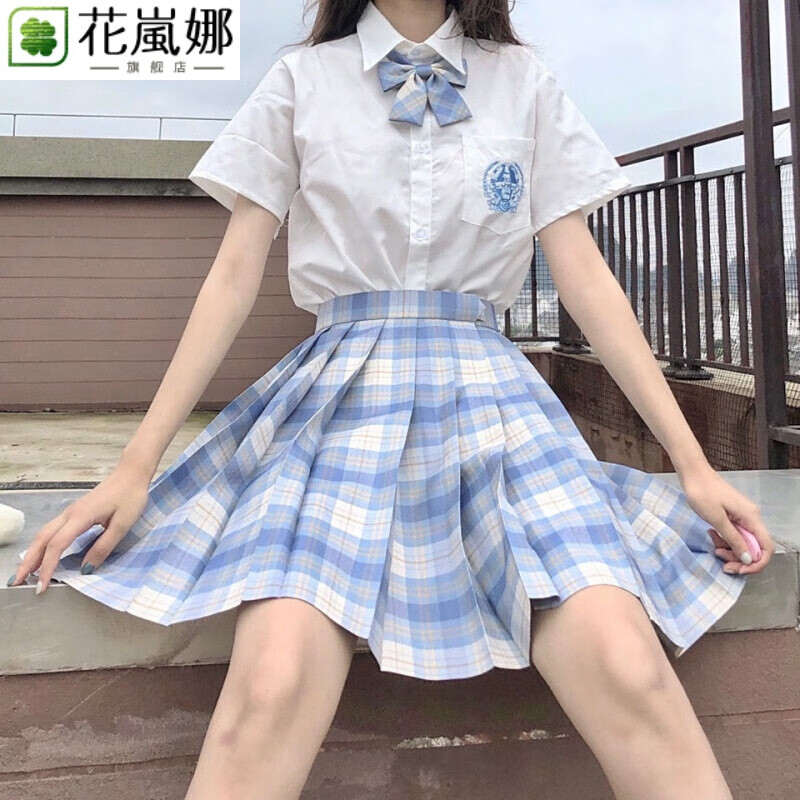 jk格裙jk制服温柔一刀山吹水手服百褶裙学院 白短,袖 不死川格裙 领结