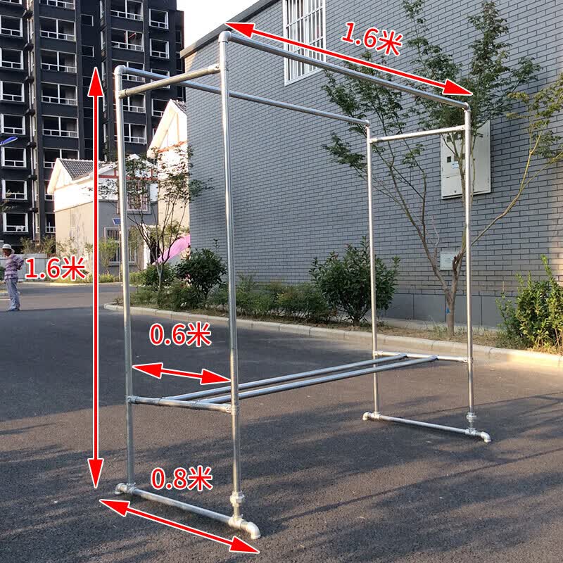 室外晾衣架镀锌钢管简易落地双杆式晒被衣架防风加厚水管大 【联系