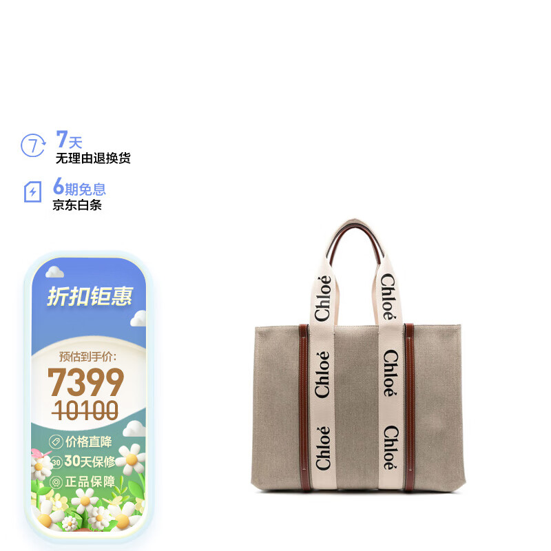 克洛伊（CHLOE）女士WOODY系列大号单肩托特包 棕色饰边 CHC22AS382I26 90U