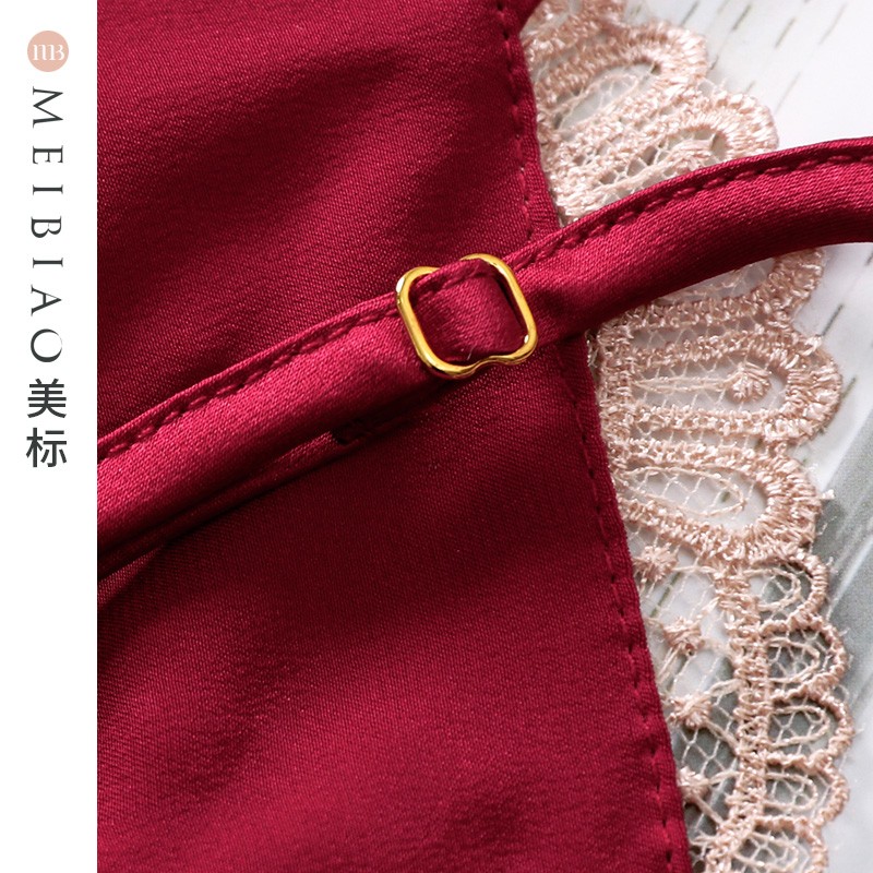美标商场同款礼物真丝睡衣女春秋睡袍本命年红性感100%桑蚕丝家居服 枣红(单吊带) L (165)