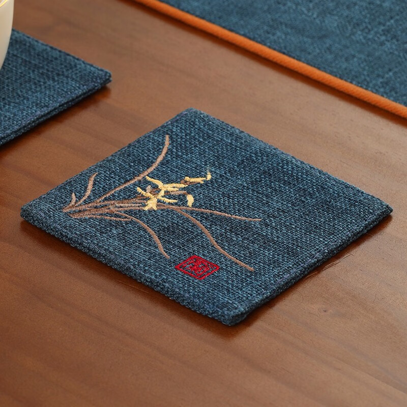 茶桌小杯垫防水茶席餐垫棉麻布艺茶杯垫隔热防烫茶桌垫布 君子如兰