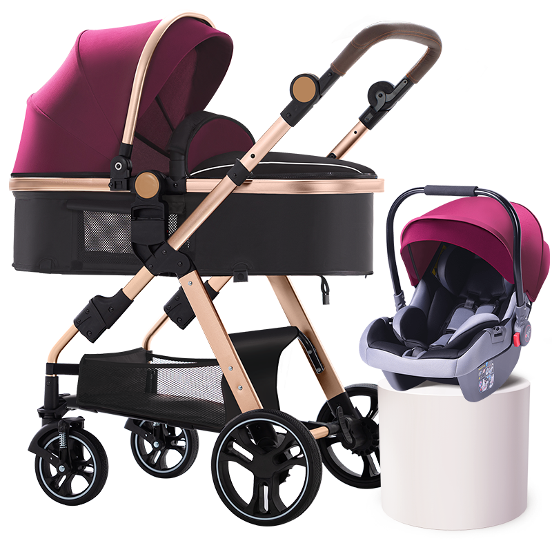 佳多美(jiaduomei)婴儿推车可坐可躺一键折叠双向轻便避震高景观宝宝儿童小孩手推车 贵族紫【婴儿车+提篮式汽座】