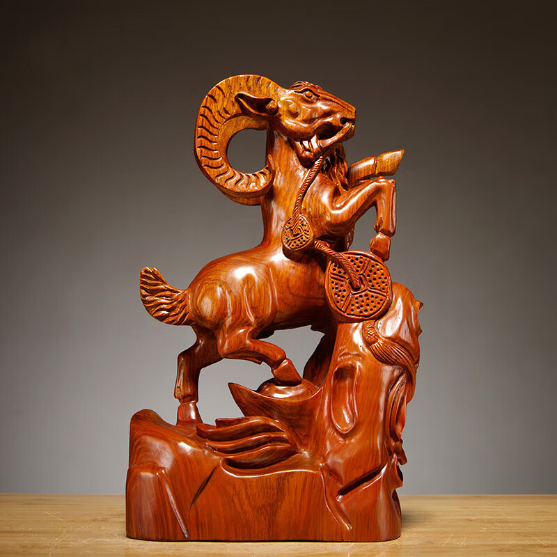 重礼木羊十二生肖羊三羊开泰木质羊雕刻工艺品红木摆件木雕羊摆件 军