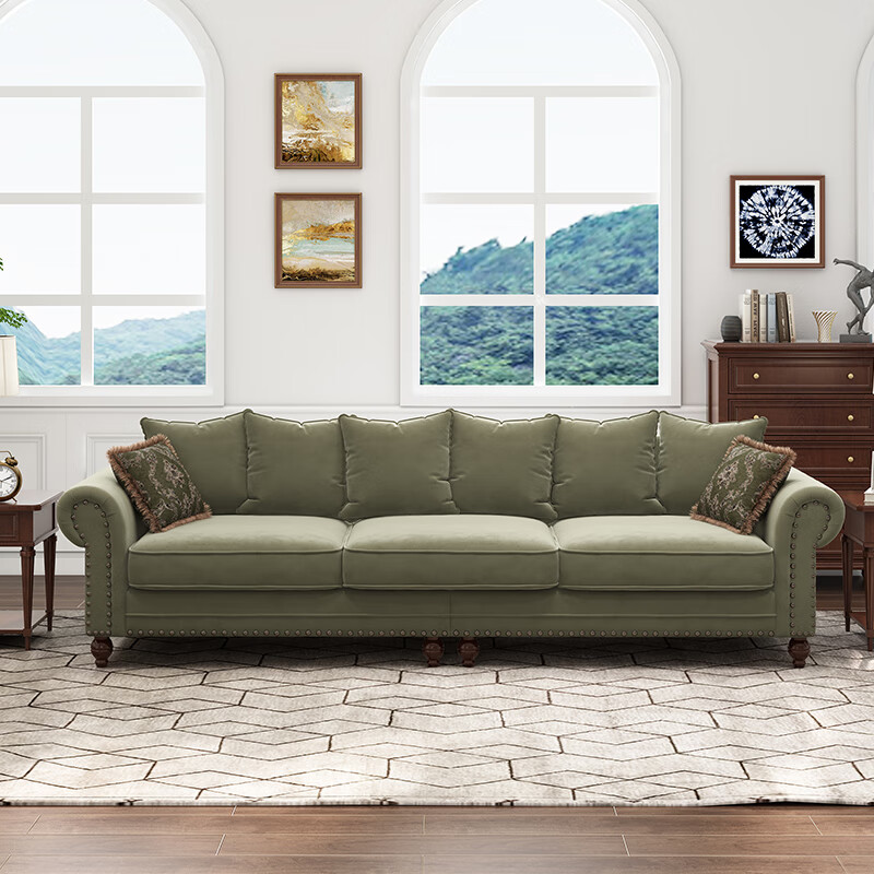 托美式沙发客厅组合直排四人三人位乡村田园风格复古地中海布艺沙发