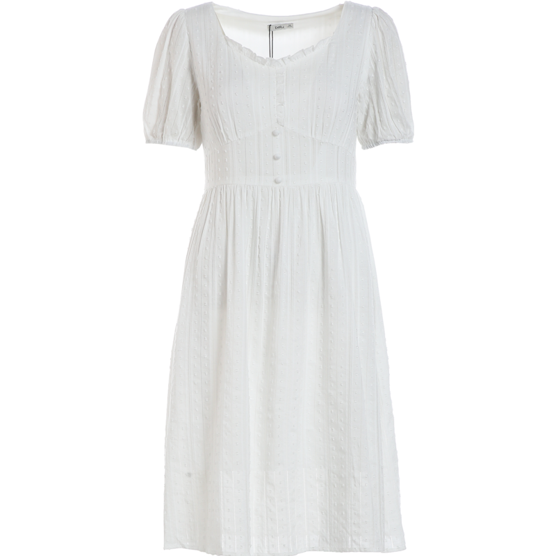 betu百图女装连衣裙收腰白裙子夏天百搭显瘦中长款连衣裙女 白色 S