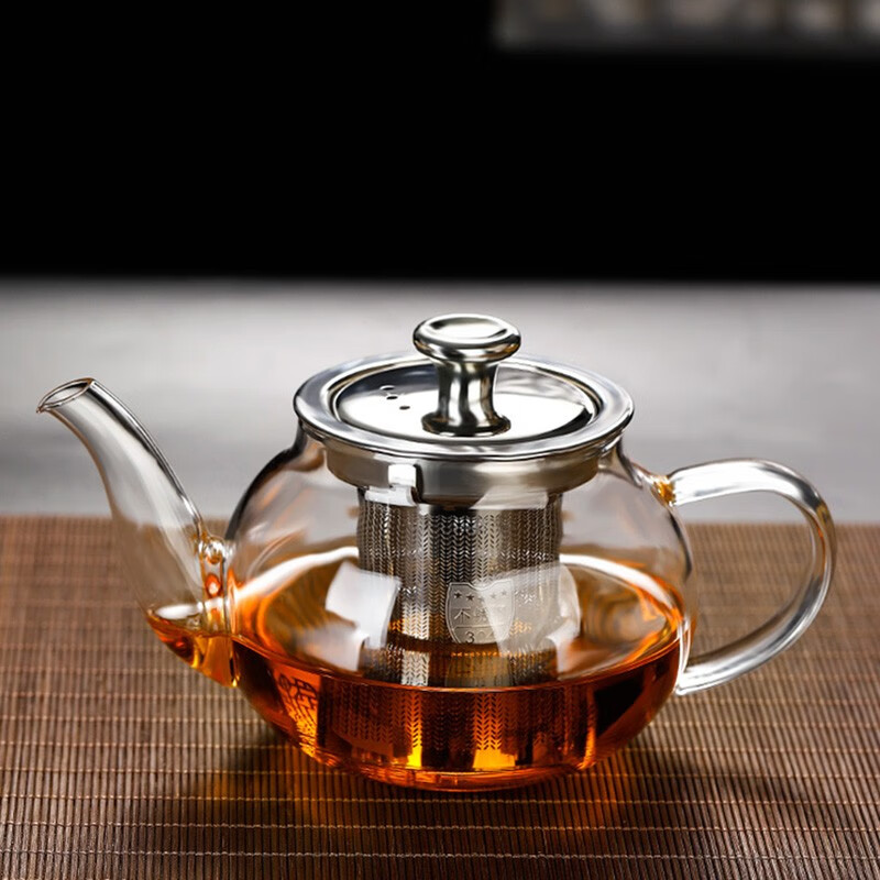 禾艾苏（heisou） 高硼硅耐热玻璃茶壶家用围炉煮茶壶不锈钢过滤泡茶壶加厚茶具 小号苹果壶400ml
