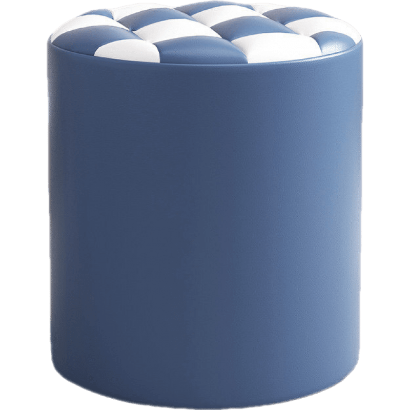 米昊 圆柱形小凳子家用矮凳坐墩小板凳创意小圆凳皮凳子客厅沙发凳软凳实木换鞋凳 【加高款 皮革】蓝色 31*35cm