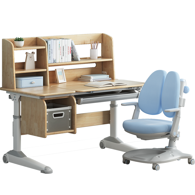 斯芬达 儿童学习桌椅套装 儿童书桌实木学习桌 小学生书桌 写字桌 可升降 家用1.2米学习书桌 H7C+Q1C蓝