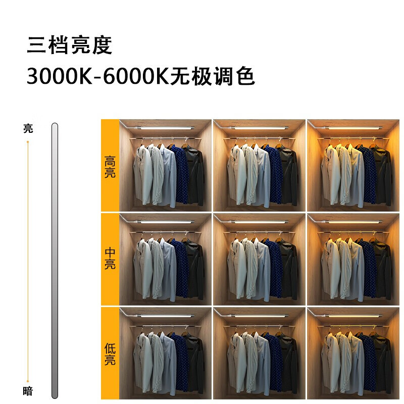 宝斯恩手扫感应灯橱柜书桌吊柜补光LED灯可调色温调亮度航空铝材质家用 手扫感应灯 50CM 8W 