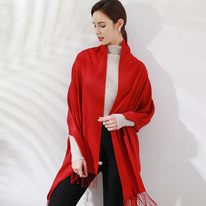达芬奇密码 冬季百搭厚款保暖围巾女士披肩仿羊毛男士红品本命年订制LOGO 酒红