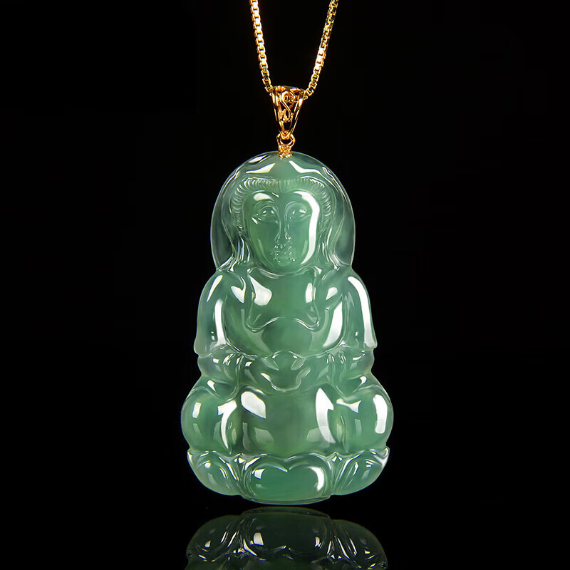 歌盼 冰种翡翠观音吊坠 女款18k金翡翠观音项链女款观音翡翠挂件