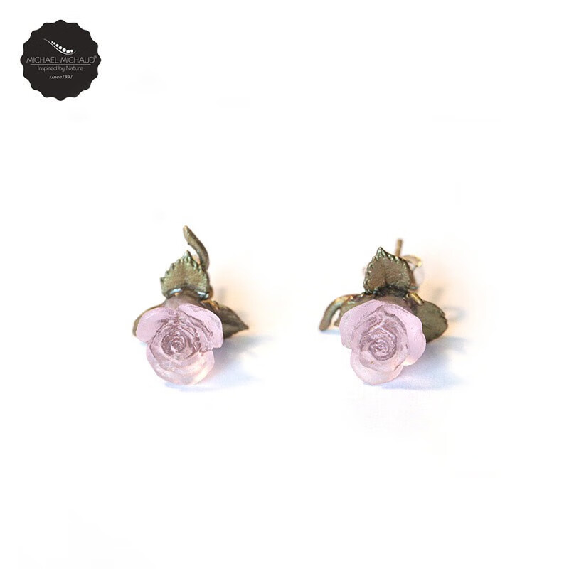 michael michaud粉玫瑰花耳钉文艺复古高雅奢饰品潮牌生日礼物定制