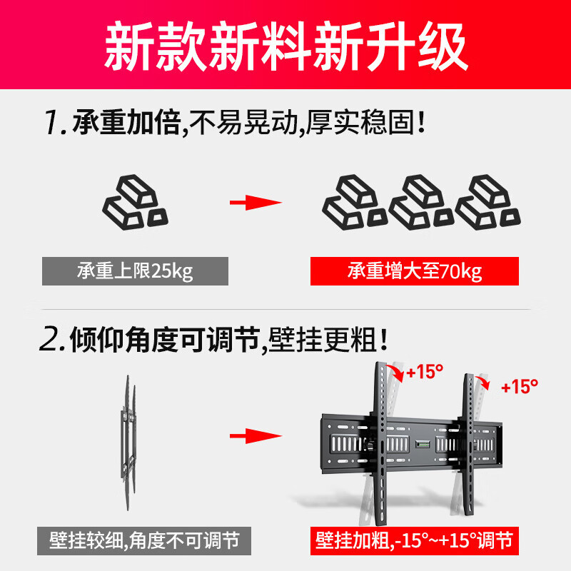 贝石 加厚43-75英寸通用电视机挂架液晶电视支架小米创维海信康佳TCL长虹夏普液晶电视壁挂架倾角可调款