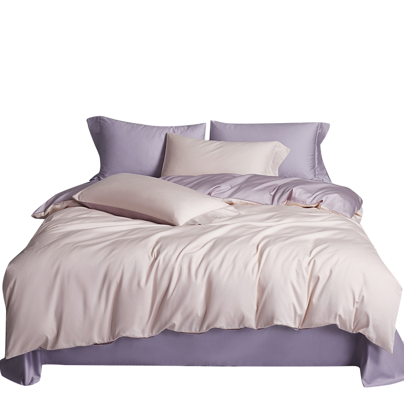 AIDLI 床上四件套A类100支纯棉长绒棉被套床单被罩双人全棉套件 贝洛-奶油粉 1.5米/1.8米床（被套尺寸200*230cm)    369元