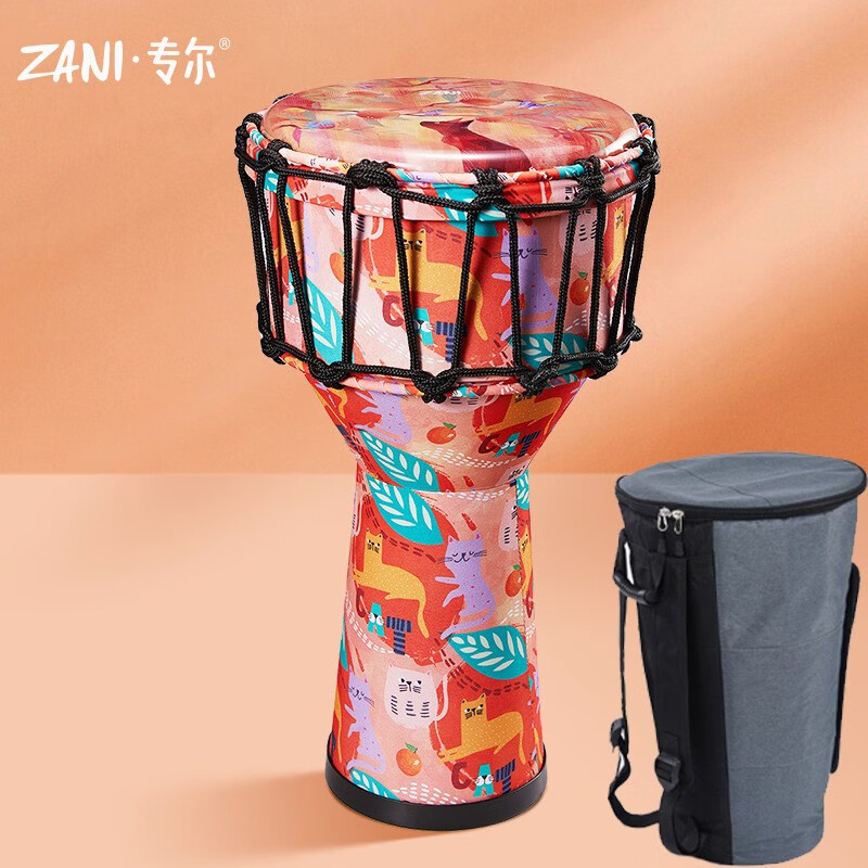 zani10寸非洲鼓学生幼儿园初学者儿童手拍鼓成人演奏打击乐器大8寸非洲鼓课堂教学 【绑绳款】标10寸吉祥猫+全套赠品+加厚鼓包