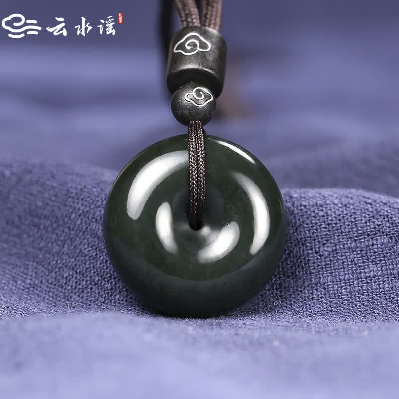 云水谣和田玉青玉平安扣吊坠男款女款情侣款 塔青款 附送鉴定证书