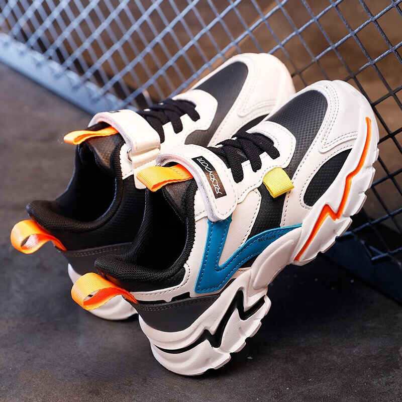 贝天熊童鞋男童运动鞋秋冬季新款儿童加绒保暖棉鞋中大童时尚百搭休闲防滑小男孩学生防水皮面跑步鞋 BBG8938黑橘【皮面】 28码/内长18.0cm【建议脚长17.0】