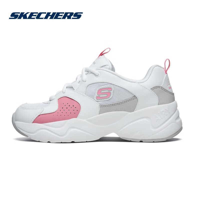 skechers斯凯奇女鞋复古厚底新款果冻配色网面透气熊猫鞋88888358 白色/粉色 37