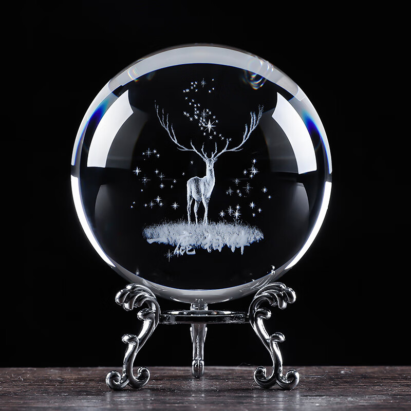 球可爱礼品蒲公英麋鹿教师节家居装饰摆件 8厘米球金属支架 一鹿相伴