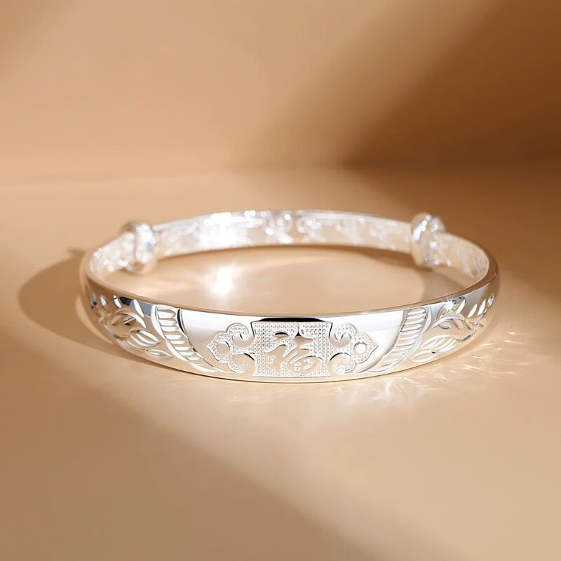 足银999实心手镯女妈妈款镯子实心可调节花纹福字吉祥母亲节礼物 重量