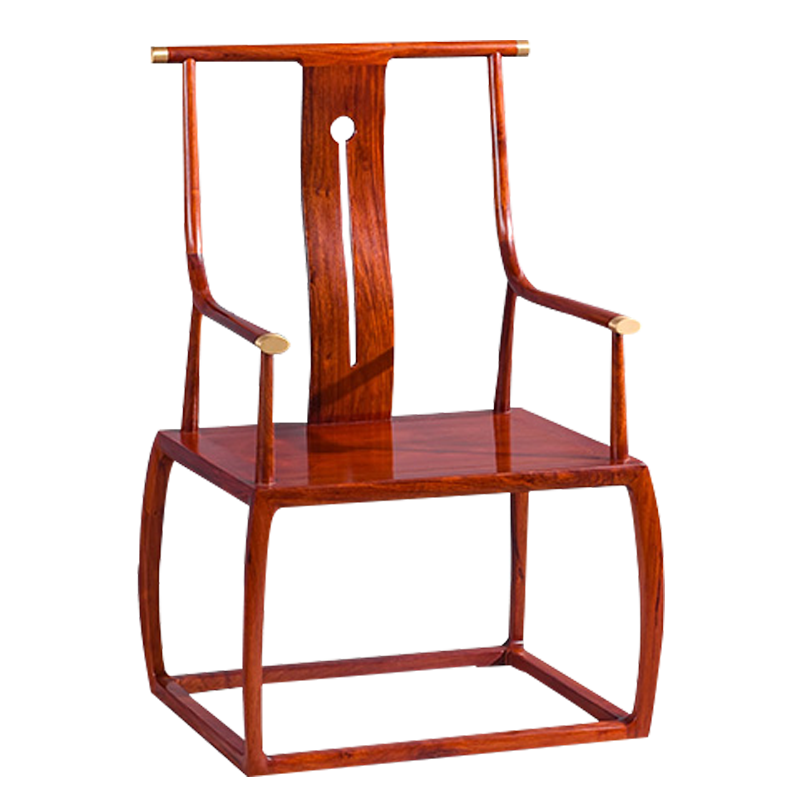 正荣府 红木家具缅甸花梨(学名:大果紫檀)实木椅子 官帽椅靠背椅新中式休闲椅书椅主人椅家用 新中式官帽椅单个