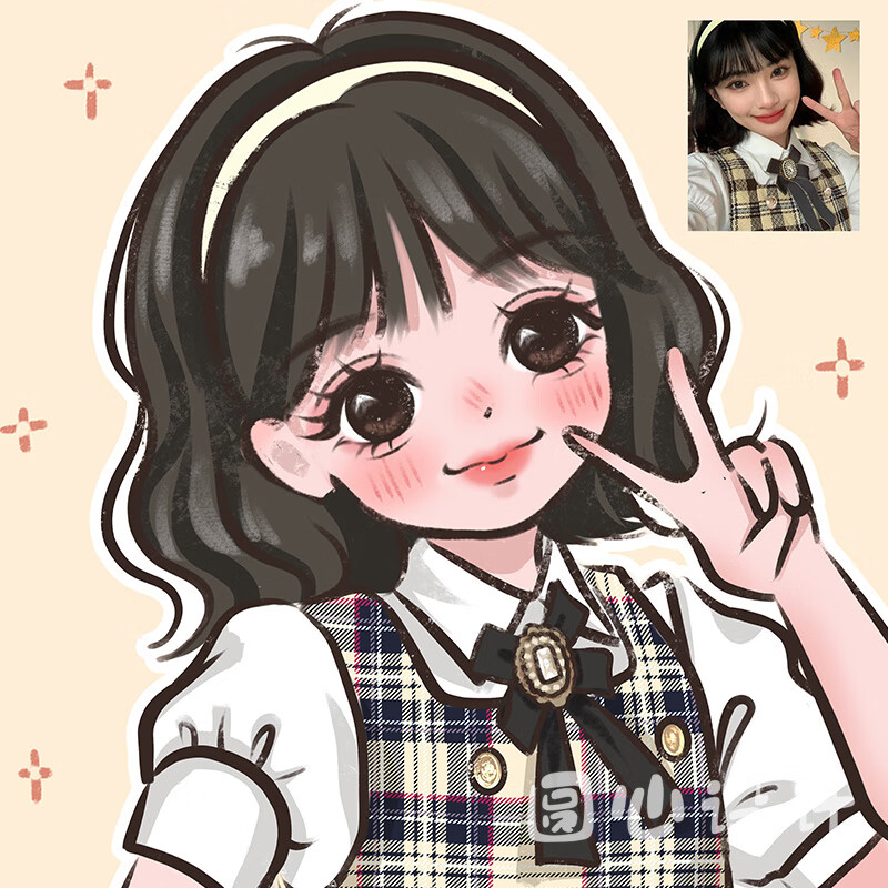 鸭鸭风定制q版手绘头像女画卡通漫画动漫画像真人照片微信约稿 甜橙风