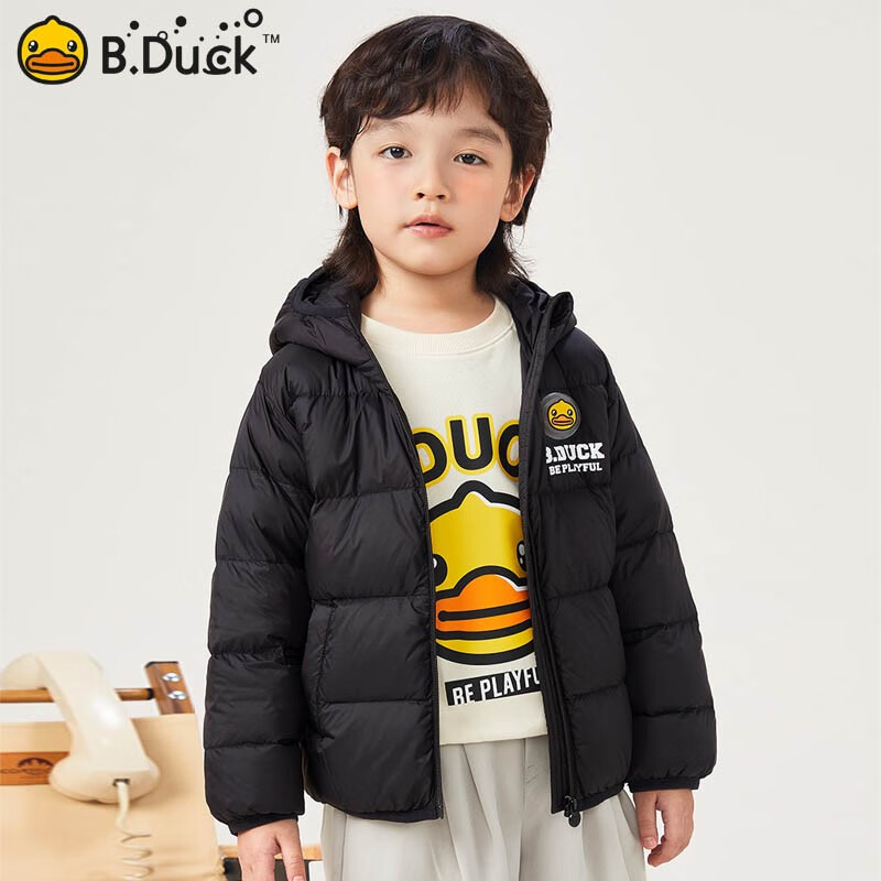 duck小黄鸭童装儿童轻薄羽绒服男童 秋冬新款女童防风保暖潮外套 黑色