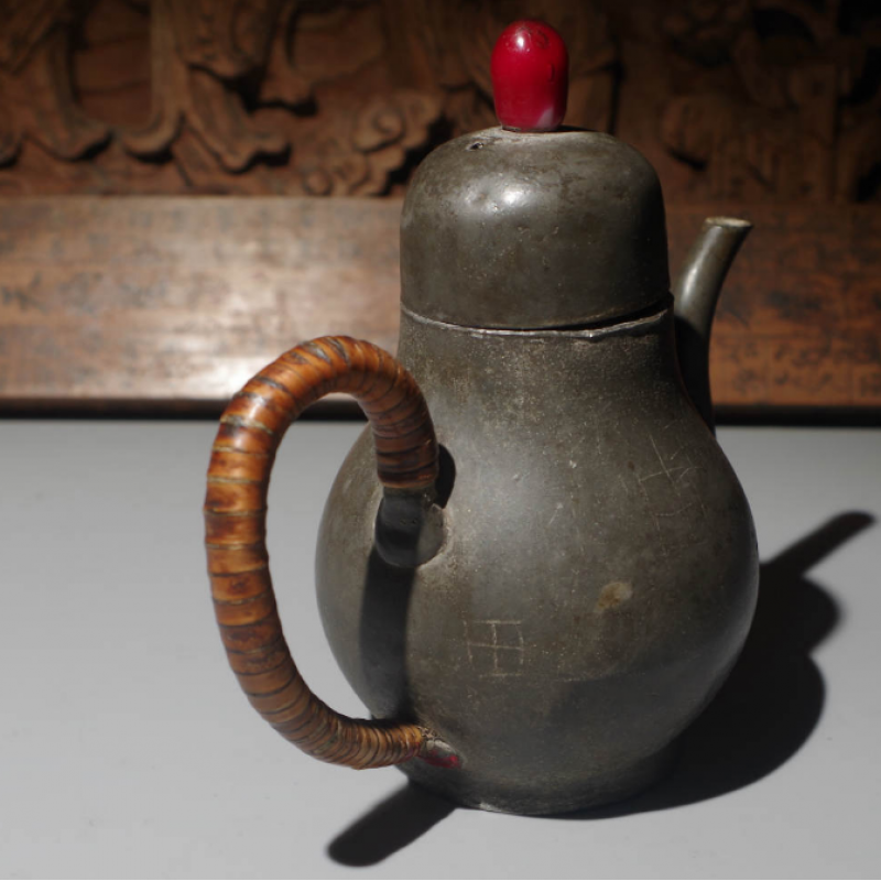 花乐集锡壶清代锡壶老锡器锡酒壶茶壶藤编
