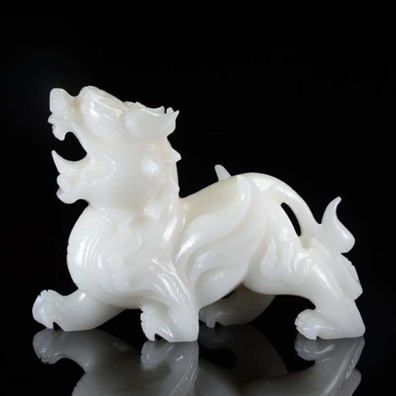 岚珊白玉貔貅摆件客厅店面办公室玉石貔貅玉石摆件玉雕工艺 长约20风