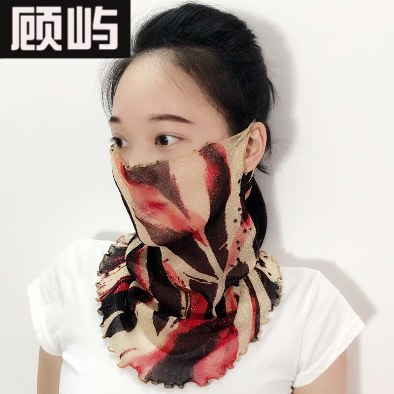 顾屿热天可戴的女纱巾脖套夏季挂耳围脖两用小丝巾面纱女护脖套广场舞