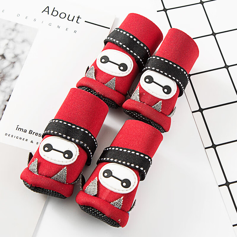 鞋子软底小狗狗鞋子不掉泰迪鞋一套4只小型犬脚套防水软l 8005鞋-红色