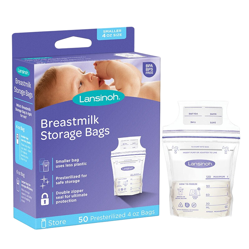蘭思諾（LANSINOH）一次性母乳保鮮袋 儲(chǔ)奶袋 母乳儲(chǔ)存袋 雙層密封 加厚防漏 可冷凍 120ml-50個(gè)裝