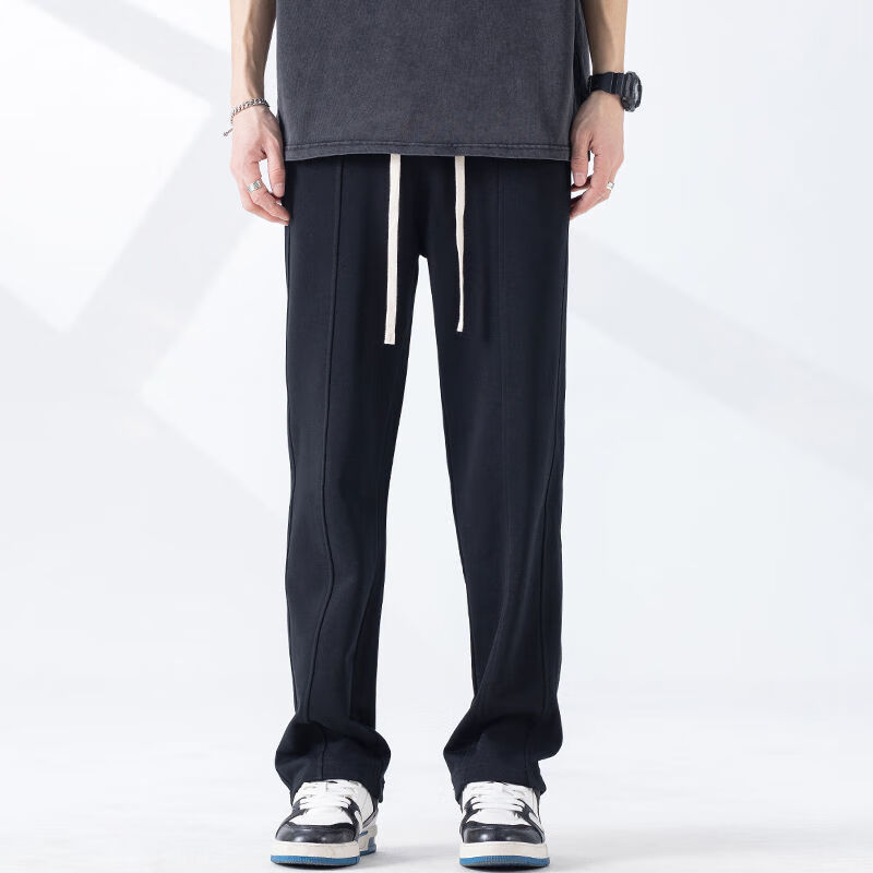 的男休闲裤高街直筒卫裤男休闲宽松垂坠感阔腿拖地运动裤子男生春秋加
