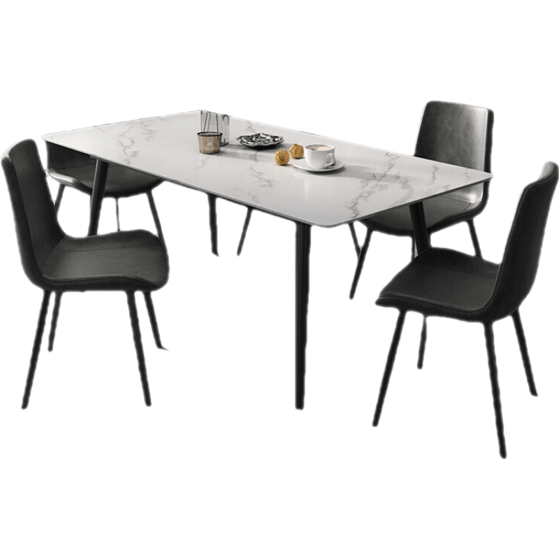 兰尼森 餐桌 意式轻奢岩板餐桌餐桌椅组合北欧家用长方形餐台简约现代吃饭桌子 岩板餐桌【雪山石】 1.4米一桌六椅