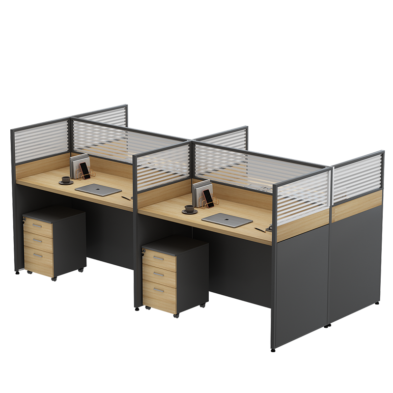 信京 办公桌椅组合办公桌职员工位屏风电脑桌简约现代 王字型四人位(含柜不含椅)
