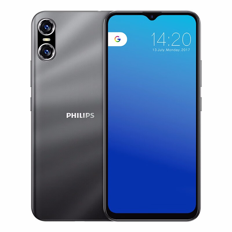 飞利浦（PHILIPS ）PH1 智能手机6.5英寸水滴全面屏4700毫安超薄4G全网通学生老人4GB+64GB双卡双待 石墨灰