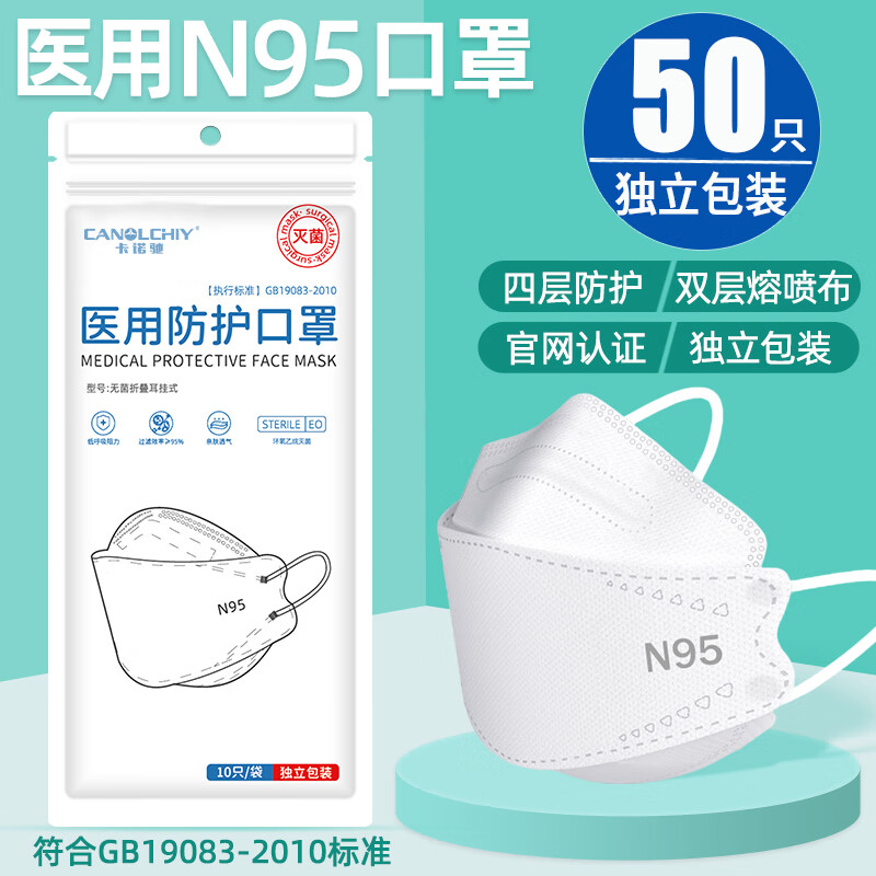 n95型防护口罩级别医护专用几能k鱼嘴柳叶型级 [50只]柳叶形口罩3dn95