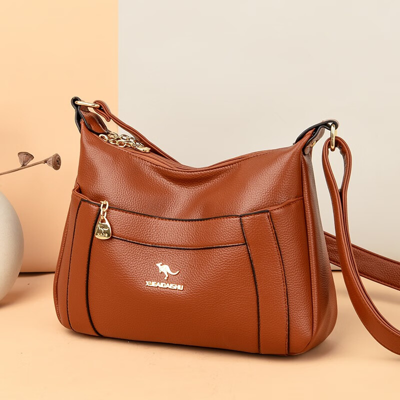 玫瑰袋鼠专柜品牌真皮斜挎包包女士2025七夕送妈妈礼物软皮包大容量牛皮包 紫色