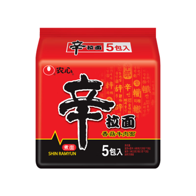 农心 香菇牛肉味辛拉面 方便面五连包 120g*5包