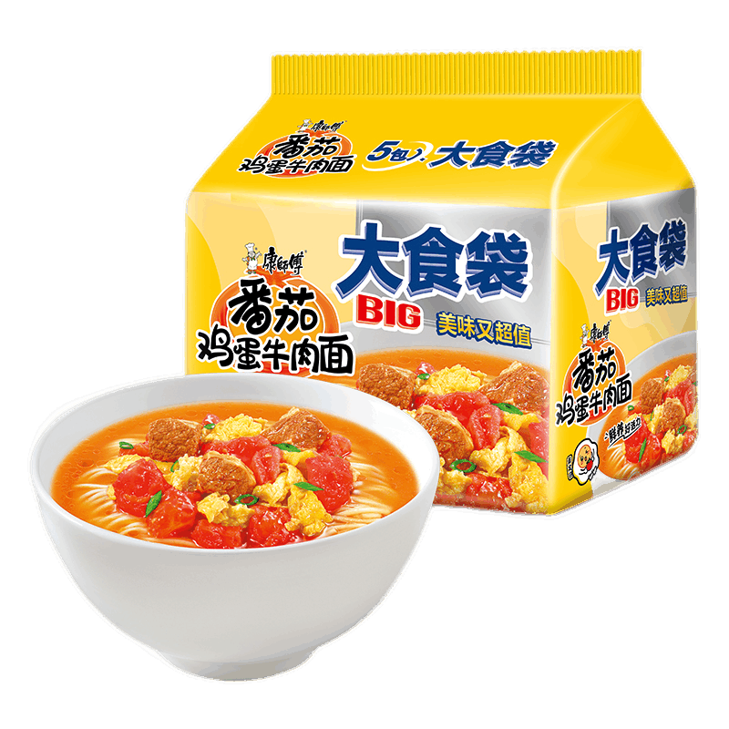 康师傅 大食袋方便面红烧牛肉面5连包泡面速食混搭批发 大食袋番茄