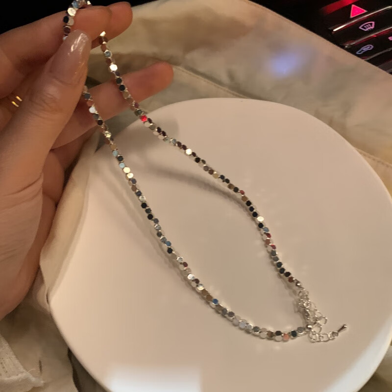 素聚 店主强泪~小米珠素圈项链女设计感小众锁骨链冷淡风 银白色 珠子